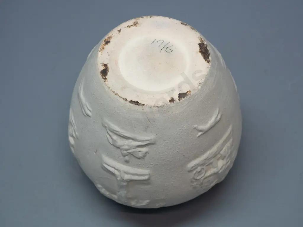 vintage Luke Adams pottery vase with harvest jug style relief decoration bisque fired, glaze inside, no maker's marks Image 1++