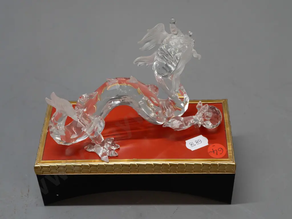 Swarovski crystal cased 1997 Fabulous Creatures series dragon figure with display stand, in original box. H-100 L-130 Image 1++