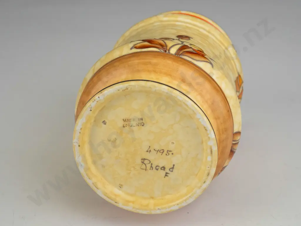 Crown Ducal Charlotte Rhead tube-lined gold and orange tree motif vase with gilt pinstriping - marked Rhead and 4795 on Image 1++
