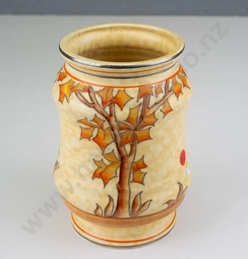 Crown Ducal Charlotte Rhead tube-lined gold and orange tree motif vase with gilt pinstriping - marked Rhead and 4795 on Image 1++