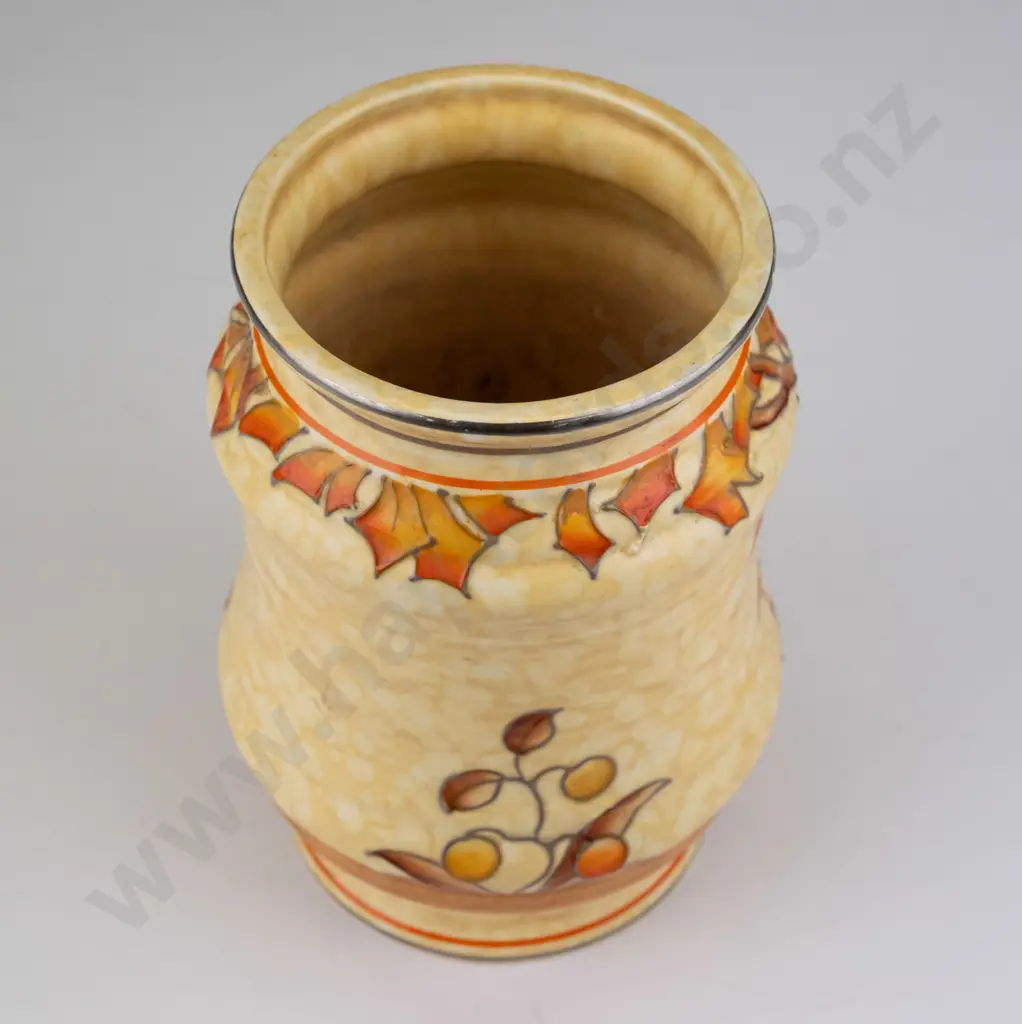 Crown Ducal Charlotte Rhead tube-lined gold and orange tree motif vase with gilt pinstriping - marked Rhead and 4795 on Image 1++