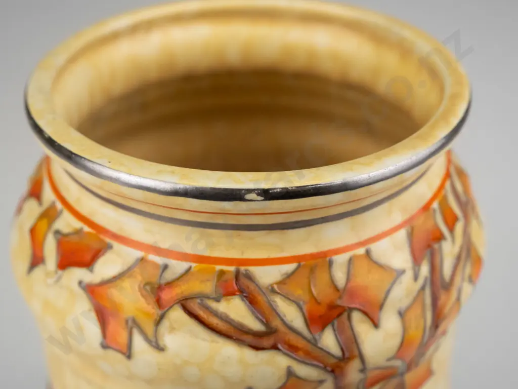 Crown Ducal Charlotte Rhead tube-lined gold and orange tree motif vase with gilt pinstriping - marked Rhead and 4795 on Image 1++
