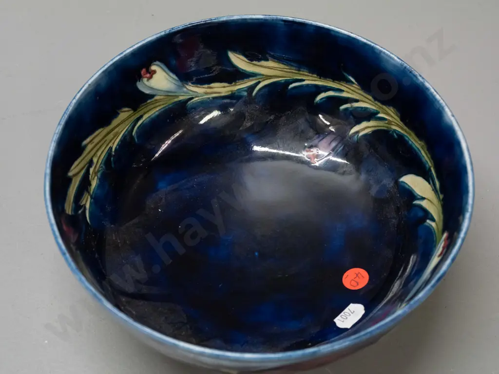 vintage Moorcroft tube lined pansy pattern bowl, green signature to base, decoration inside H-95 D-210 Image 1++