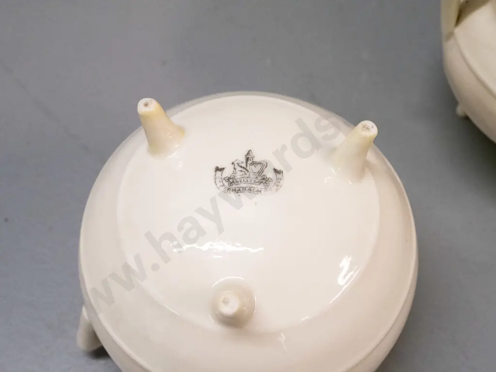 Pair of Belleek 3-footed cauldron-style open sugar bowls H-100 D-130 Image 1++