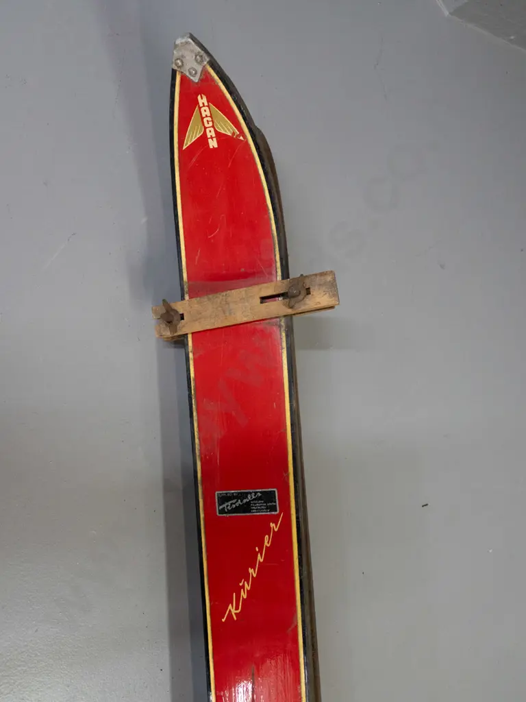 pair of vintage Austrian skis and poles - Hagan Kurier laminated skis with Tyrolia bindings, Tisdales NZ retail sticker, Image 1++