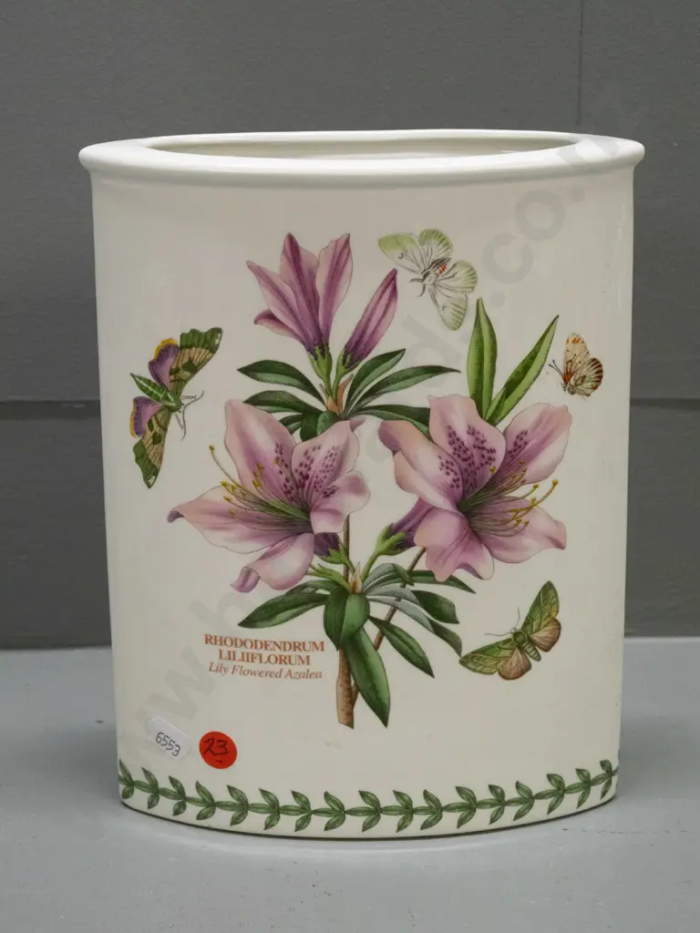 Portmeirion Botanic Garden "Marquise" shape elliptical vase with rhododendron pattern H-240 W-190 Image 1++