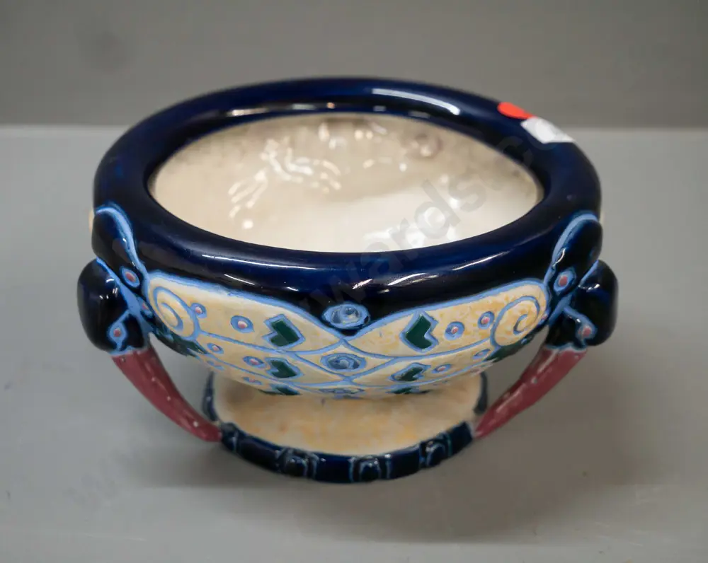 Small Amphora bowl made in Czechoslovakia w/ stylised bird motif & beak-shaped handles [some crazing to inside] H-75 Image 1++
