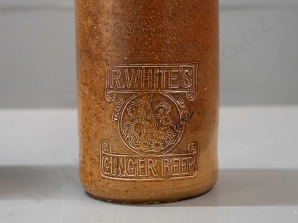 2 vintage English stoneware bottles: R White & Sons, marked Bourne Denby - and Job Wragg Birmingham, maker Price Bristol Image 1++