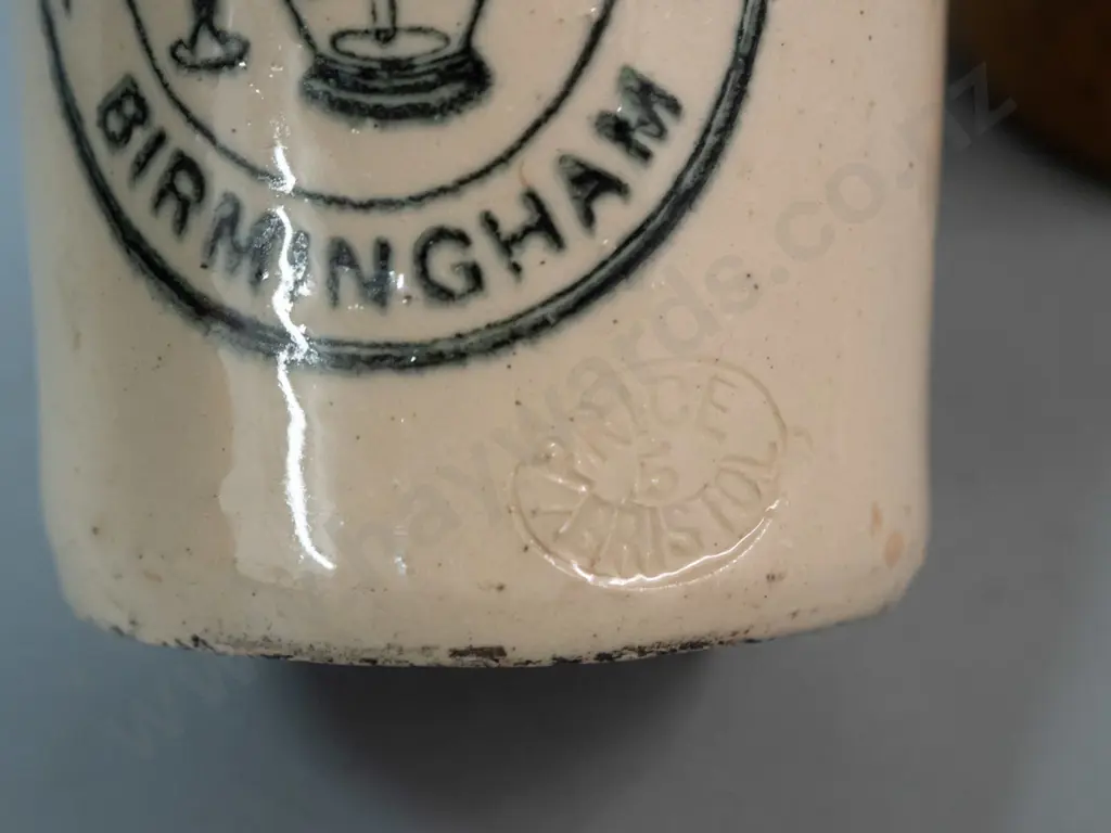 2 vintage English stoneware bottles: R White & Sons, marked Bourne Denby - and Job Wragg Birmingham, maker Price Bristol Image 1++
