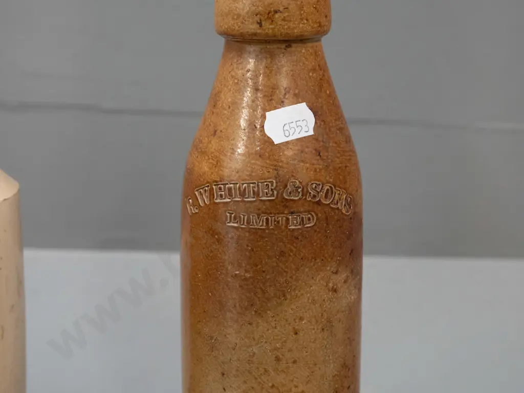 2 vintage English stoneware bottles: R White & Sons, marked Bourne Denby - and Job Wragg Birmingham, maker Price Bristol Image 1++
