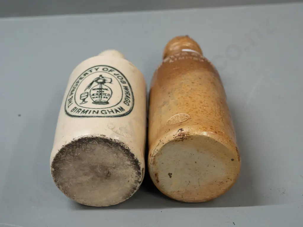 2 vintage English stoneware bottles: R White & Sons, marked Bourne Denby - and Job Wragg Birmingham, maker Price Bristol Image 1++