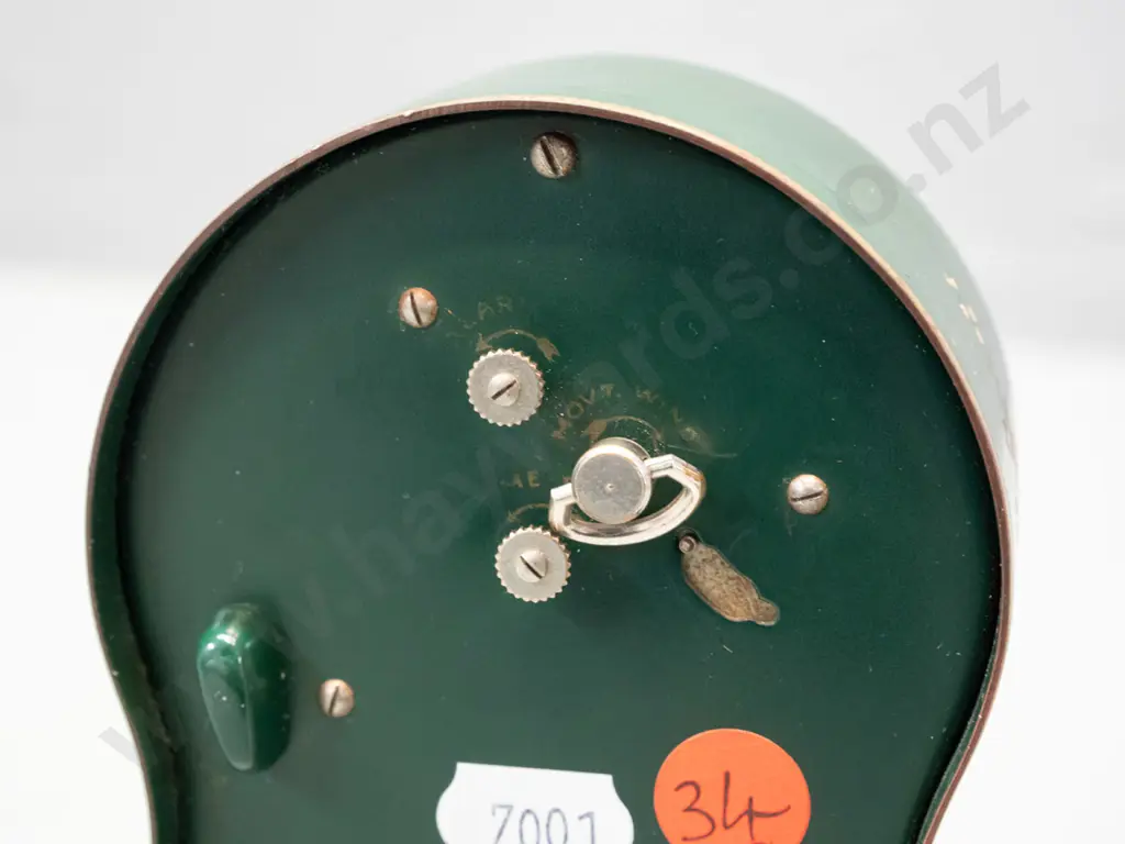 Swiss made Jaeger  "Petite Neuchateloise" alarm clock - green enamel over metal with gilt and hand painted decoration Image 1++