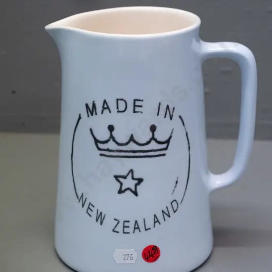 Studio Ceramics NZ vintage style jug with Crown Lynn Logo design - crazing H-190 W-160