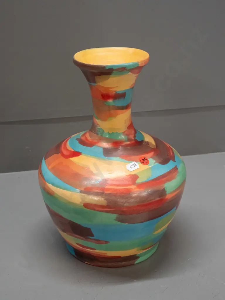 Sanderson / Xtatic studio pottery Rangiora NZ hand-decorated vase with flared top H-290 D-210 Image 1++