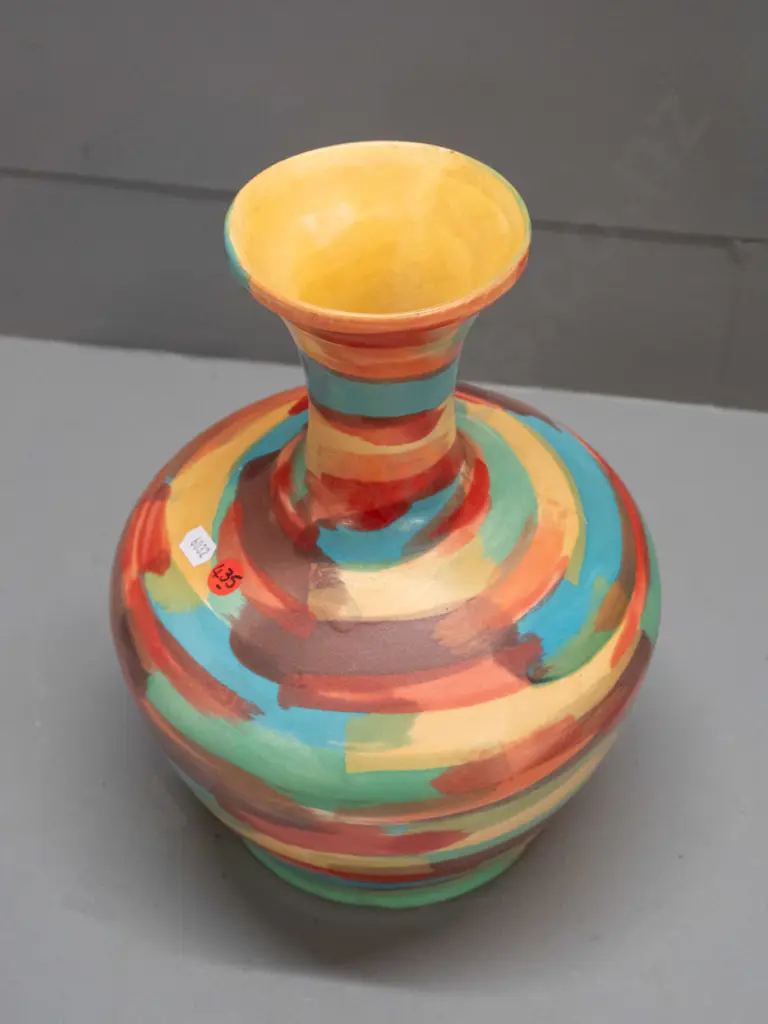 Sanderson / Xtatic studio pottery Rangiora NZ hand-decorated vase with flared top H-290 D-210 Image 1++