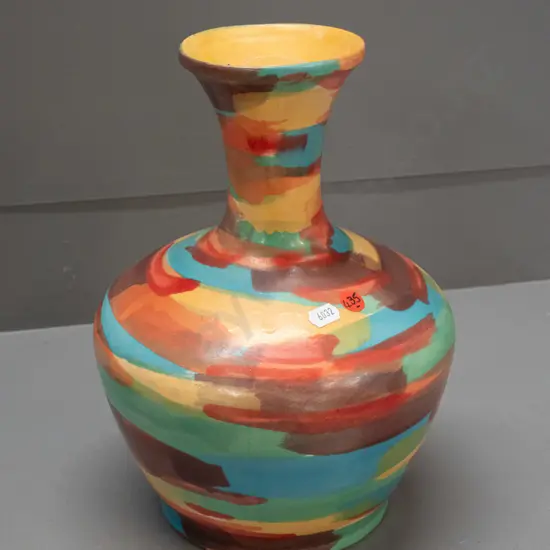 Sanderson / Xtatic studio pottery Rangiora NZ hand-decorated vase with flared top H-290 D-210