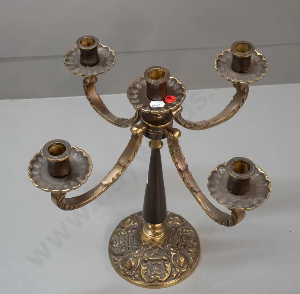 heavy cast brass 5-candle candelabra with patinated bronze finish on stem H-360 D-360 Image 1++