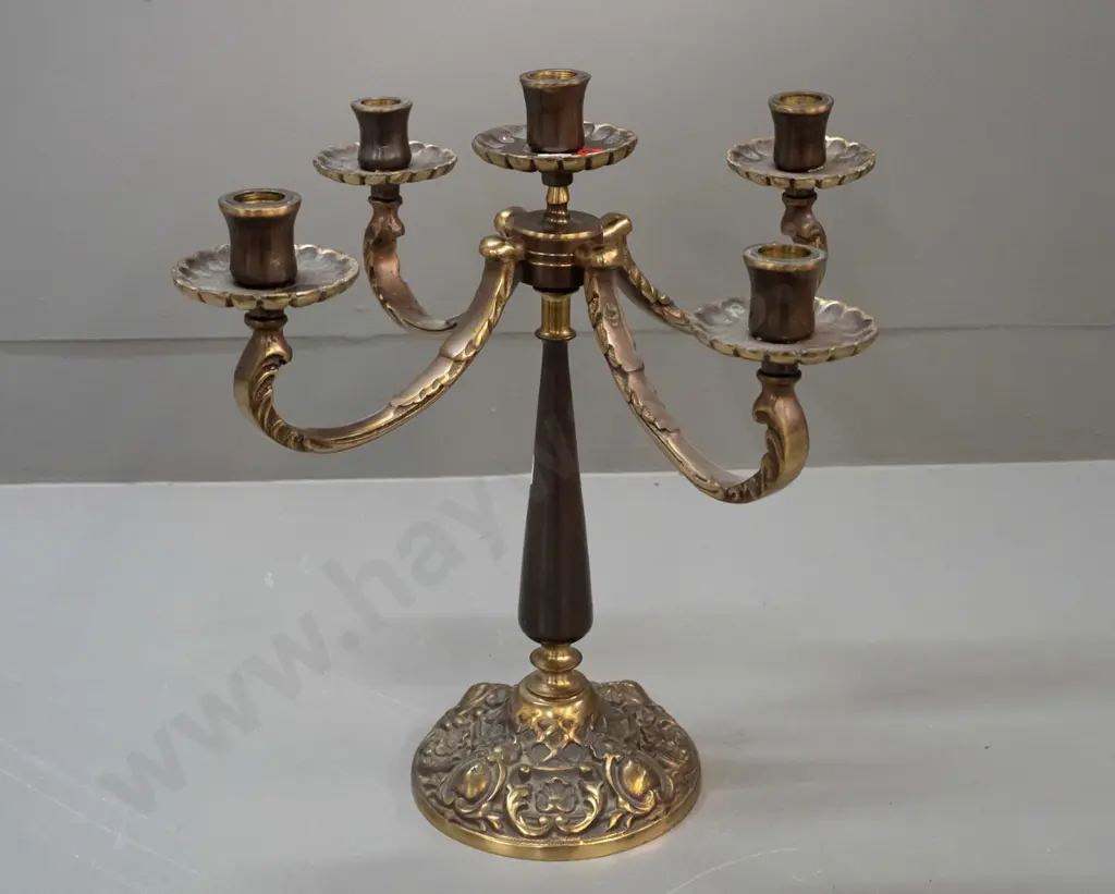heavy cast brass 5-candle candelabra with patinated bronze finish on stem H-360 D-360 Image 1++