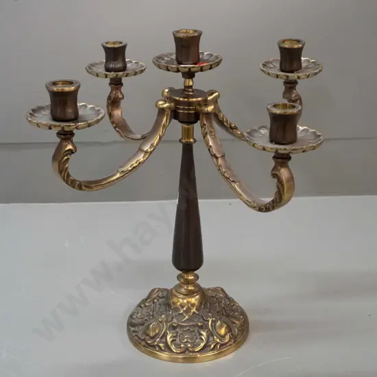heavy cast brass 5-candle candelabra with patinated bronze finish on stem H-360 D-360