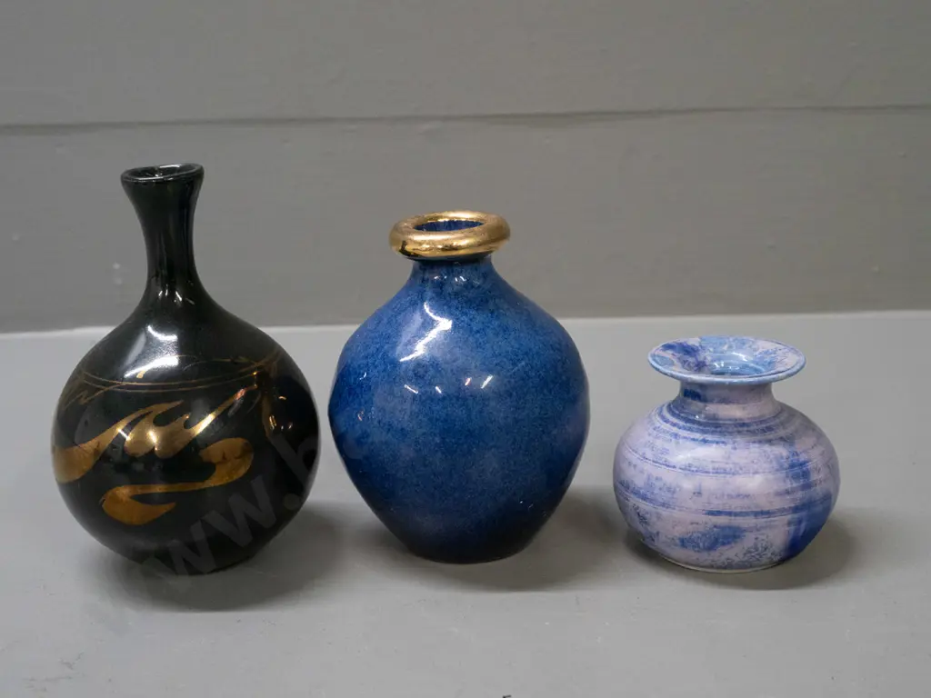 3 small studio pottery vases - Peter Collis, Phyllis Smith Carey's Bay, one unknown mark (HK?) with some white powdery Image 1++