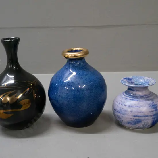 3 small studio pottery vases - Peter Collis, Phyllis Smith Carey's Bay, one unknown mark (HK?) with some white powdery