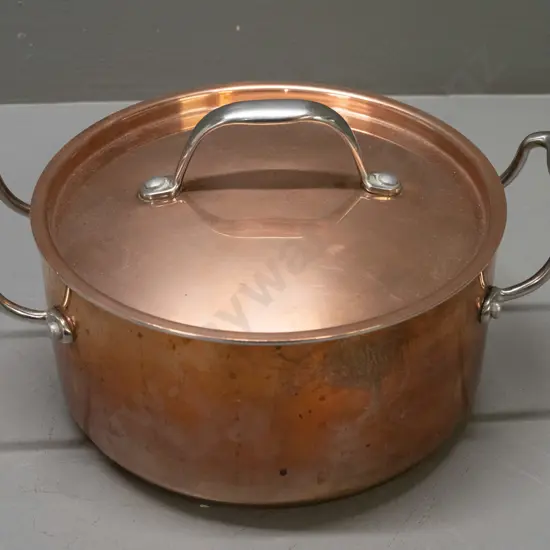 copper plated cooking pot - one handle marked "Art of Copper" H-160 W-290 across handles