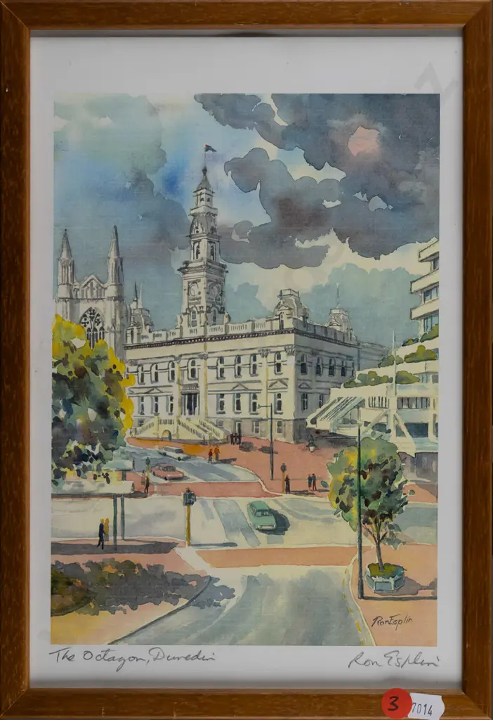 framed and signed Ron Esplin print "The Octagon Dunedin" H240 W170 Image 1++