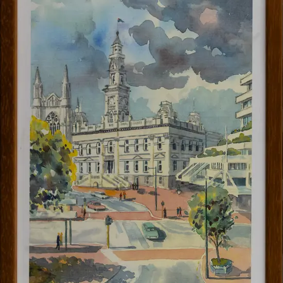 framed and signed Ron Esplin print "The Octagon Dunedin" H240 W170