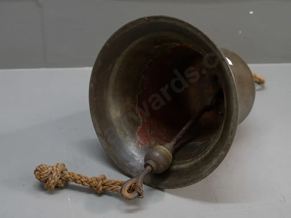 heavy bronze bell with suspension shackle on top, ringer with plaited rope end H-200 D-180 Image 1++
