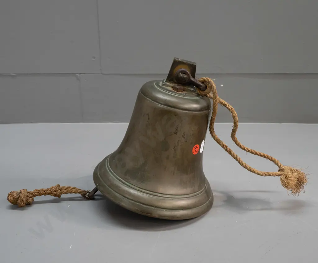 heavy bronze bell with suspension shackle on top, ringer with plaited rope end H-200 D-180 Image 1++