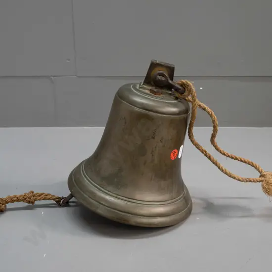 heavy bronze bell with suspension shackle on top, ringer with plaited rope end H-200 D-180