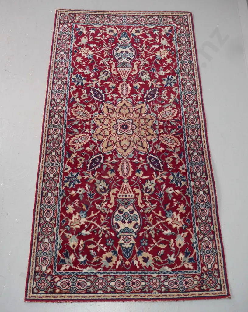 Persian style wool floor rug in reds, blues and light browns L-1380 W-700 Image 1++