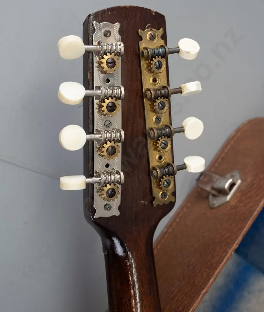 vintage cased G.H.& S. Melody Junior 8-string banjo-mandolin - some age wear, one row of replaced tuners, needs new Image 1++