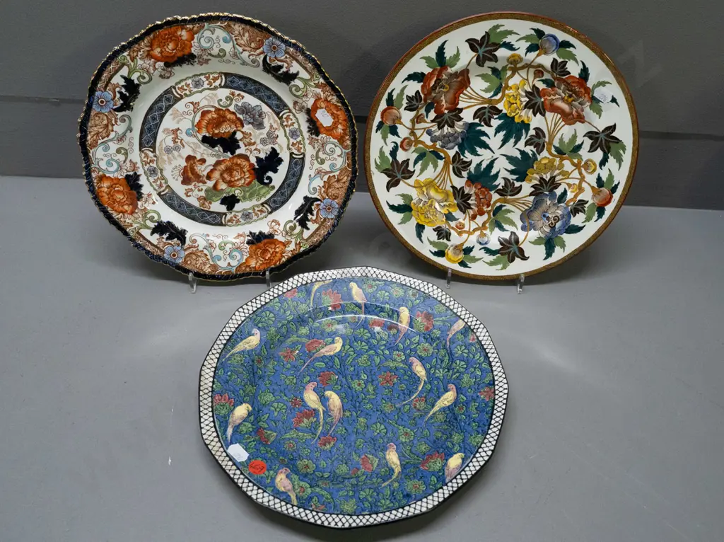 3 display plates, all with stick on wall hangers covering details - one is Doulton Persian Ware, others floral, one Image 1++