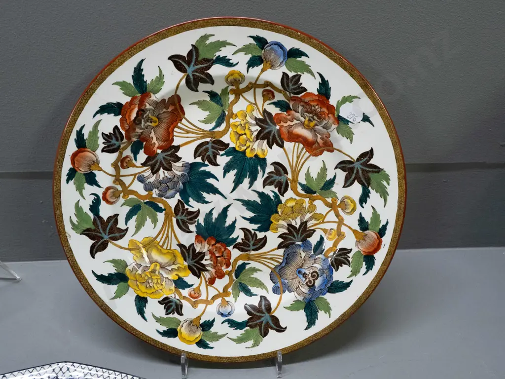3 display plates, all with stick on wall hangers covering details - one is Doulton Persian Ware, others floral, one Image 1++