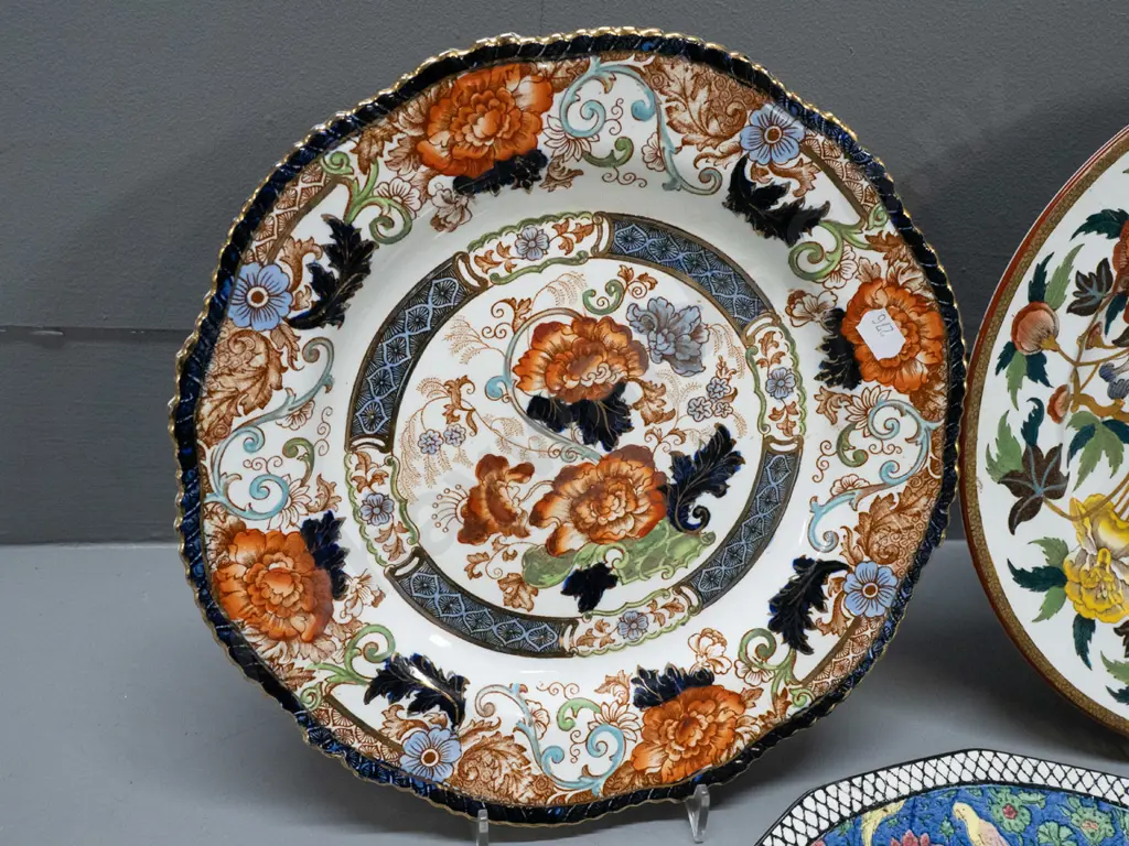 3 display plates, all with stick on wall hangers covering details - one is Doulton Persian Ware, others floral, one Image 1++