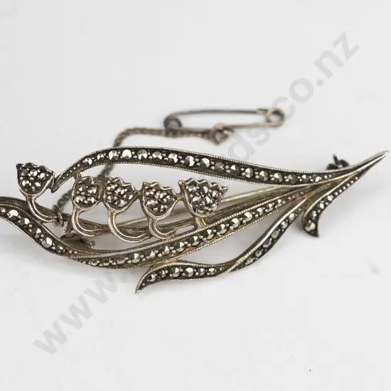 marcasite brooch with safety chain