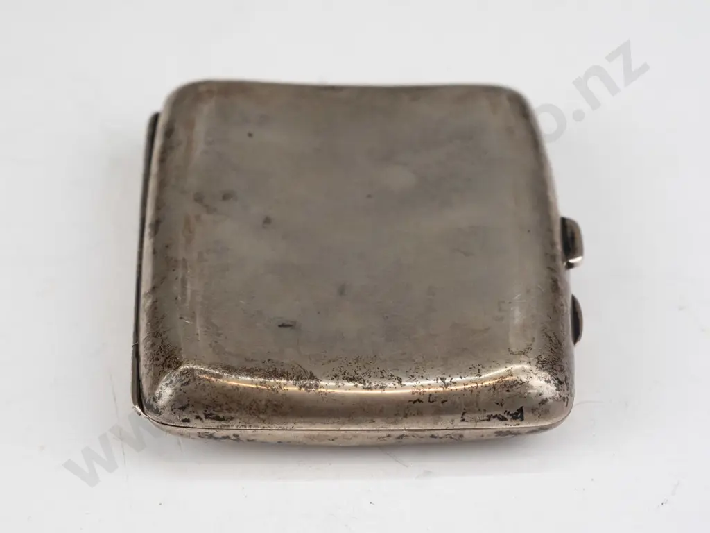 vintage sterling silver cigarette case (74gm)w/monogram - hallmarked w/date code 'u' for 1919 - some wear, dents L85 W75 Image 1++