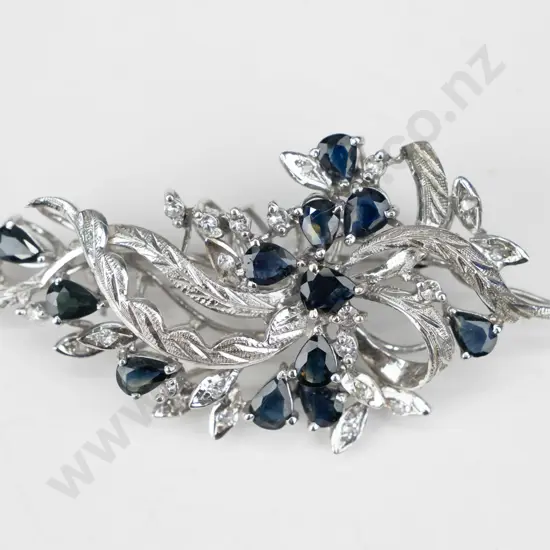 silver brooch with dark stones & cz stamped 925