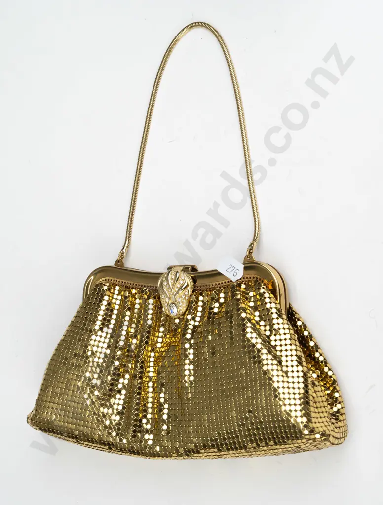gold coloured sequin purse stamped 'mesh bags Whiting & Davis co 2940 made in USA' Image 1++
