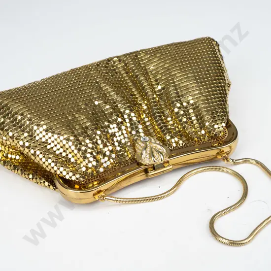 gold coloured sequin purse stamped 'mesh bags Whiting & Davis co 2940 made in USA'