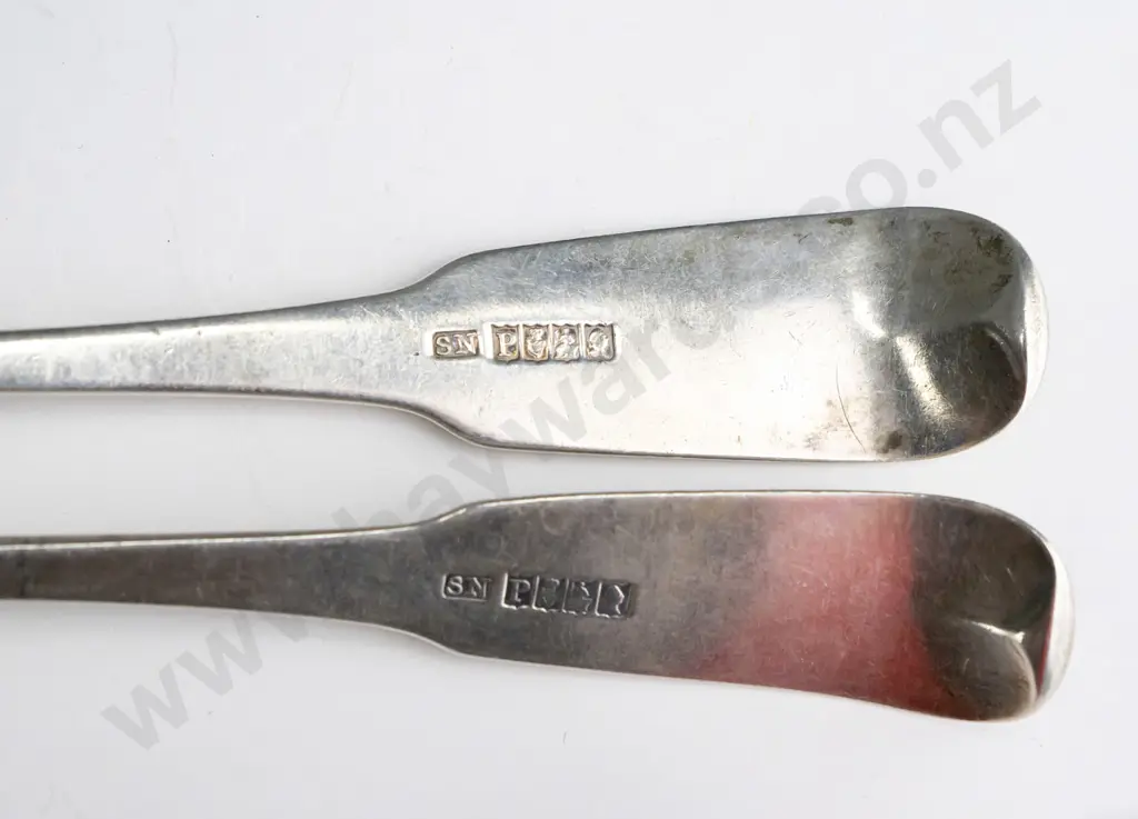 2 large sterling silver spoons - engraved stag head on handles, matching Irish hallmarks, small CFH monogram where Image 1++