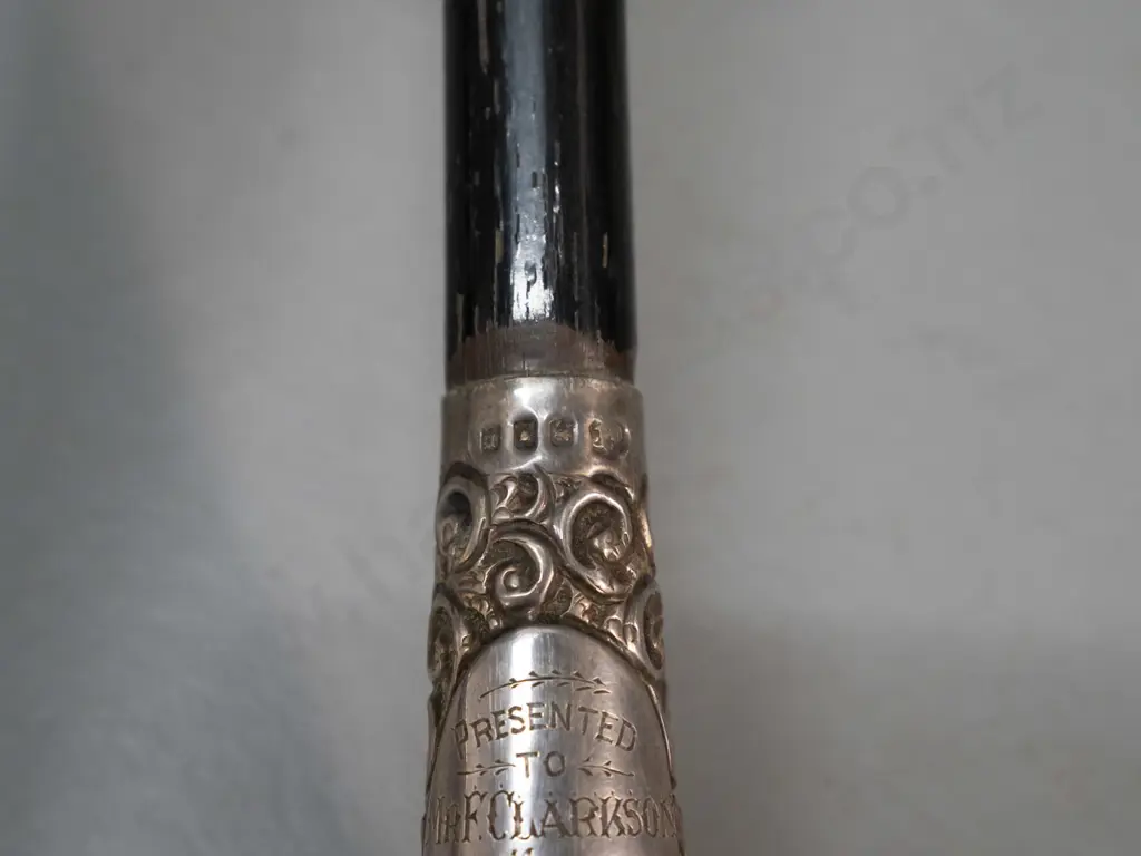 cased presentation folding conductor's baton - ebony with sterling silver fittings, 1922 presentation plaque from Image 1++