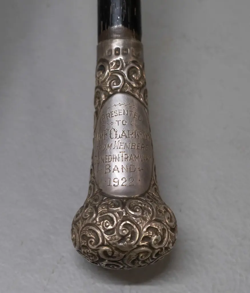 cased presentation folding conductor's baton - ebony with sterling silver fittings, 1922 presentation plaque from Image 1++