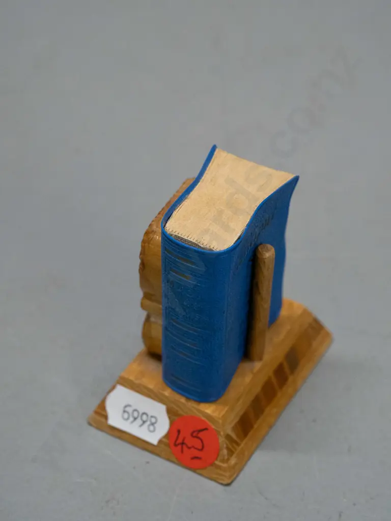 miniature Lilliput Maori Place Names book in mixed timber sovereign ware tiki motif holder - book 1962 AW & AH Reed H-70 Image 1++