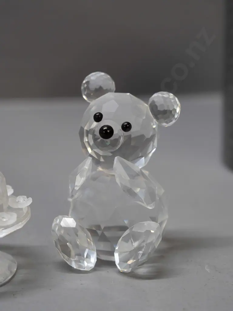 2 Swarovski crystal items - seated Teddy bear and 1992 birthday cake with one candle (5th anniversary of SC Collector's Image 1++
