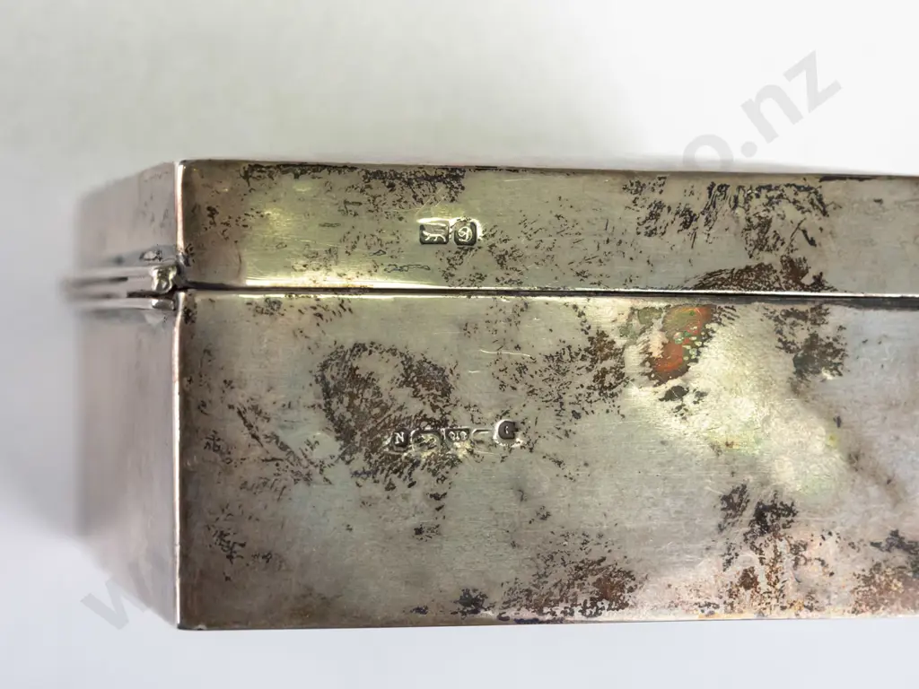 vintage sterling silver wood-lined cigarette box w/ hinged lid, 1907 presentation engraving on front - Tun. Wells Golf Image 1++
