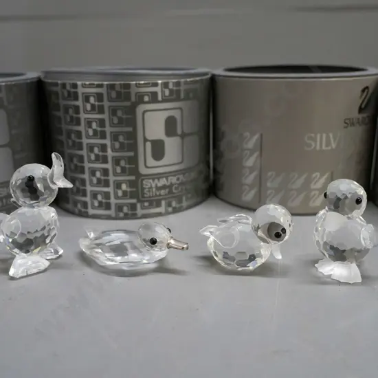 4 Swarovski crystal ducks / water birds with original boxes - standing one is H-40
