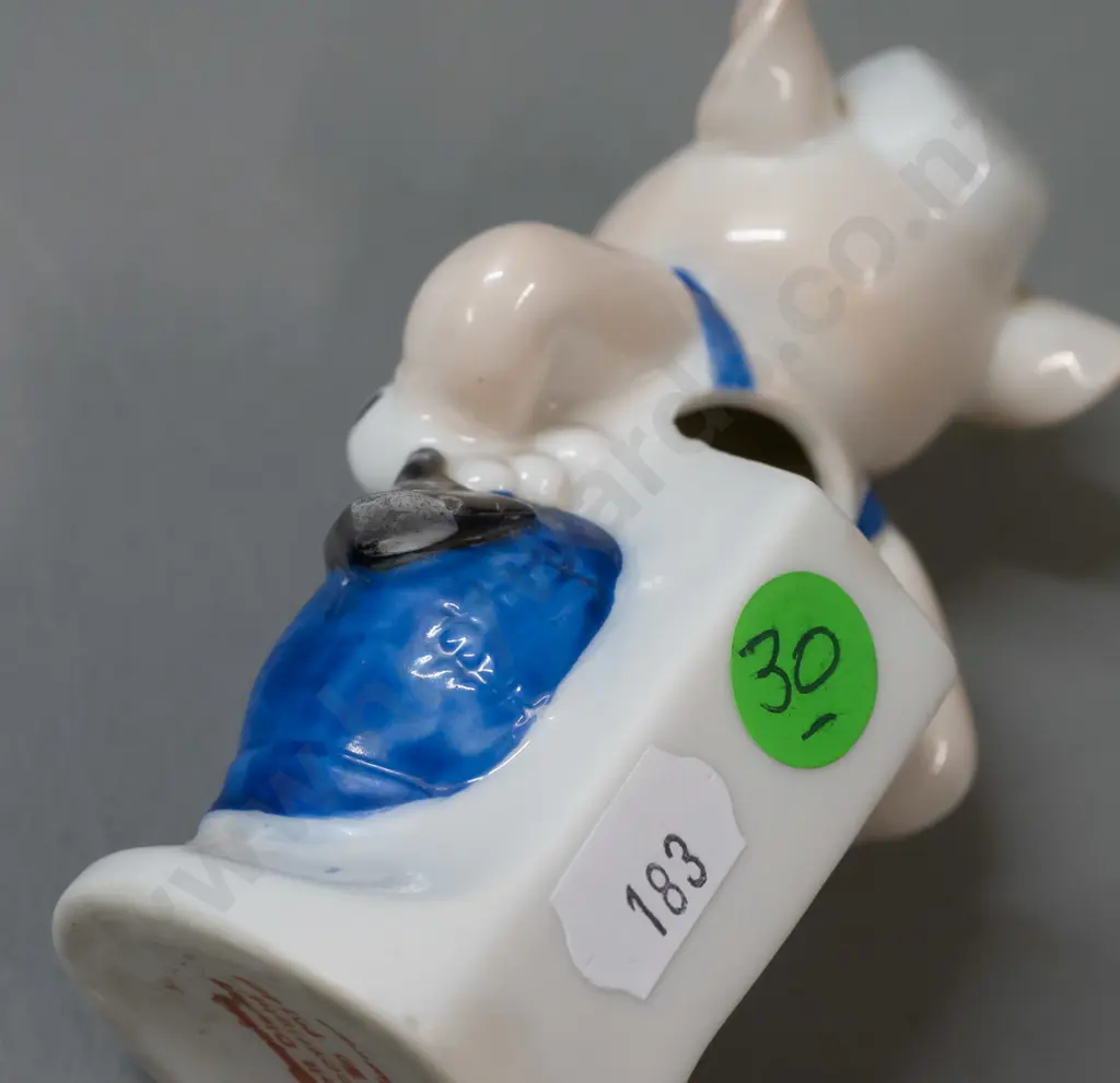 early Walt Disney little pig toothbrush holder (builder pig from the 3 Little Pigs) with chip to trowel. H-110. Image 1++
