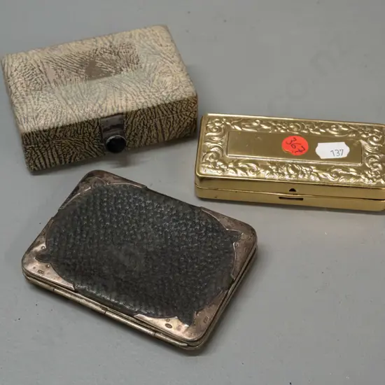 leather coin case with sliver corners marked 925 and 2 vintage shaving items: fitted case of Rolls Razor blades and